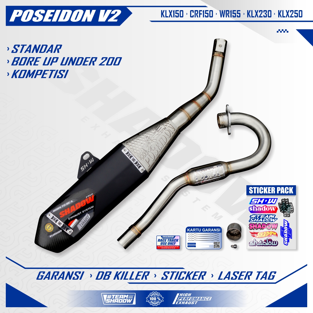 KNALPOT POSEIDON V2 KLX150 CRF150 WR155 SHADOW EXHAUST SYSTEM